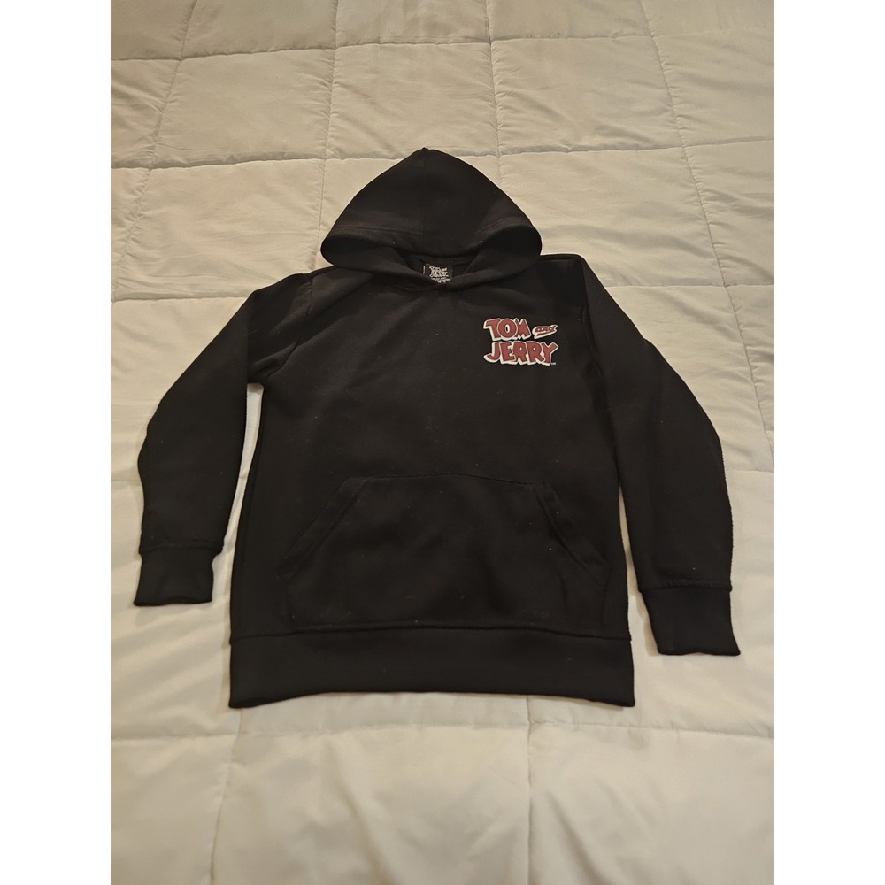 Tom and Jerry Black Pullover Hoodie Youth Size 8 Graphic Cartoon Sweatshirt